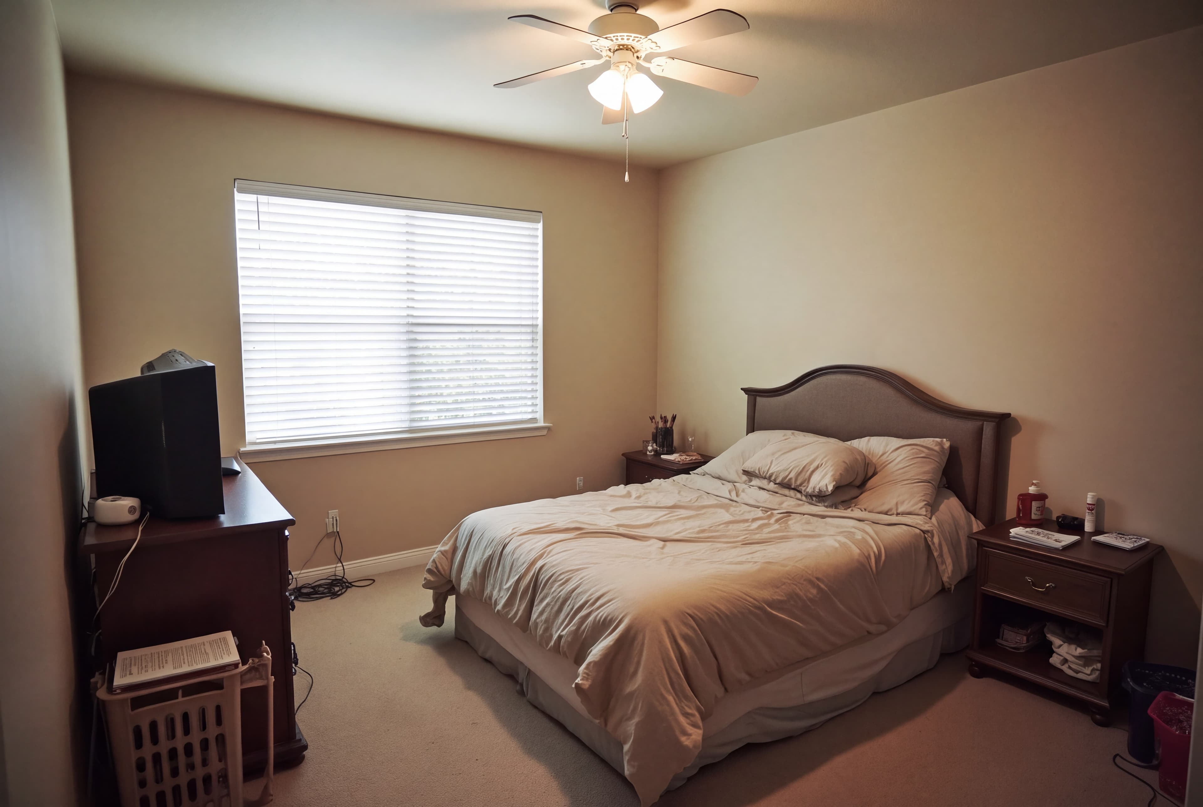 An ordinary bedroom, and the same room redesigned for the evening (before)