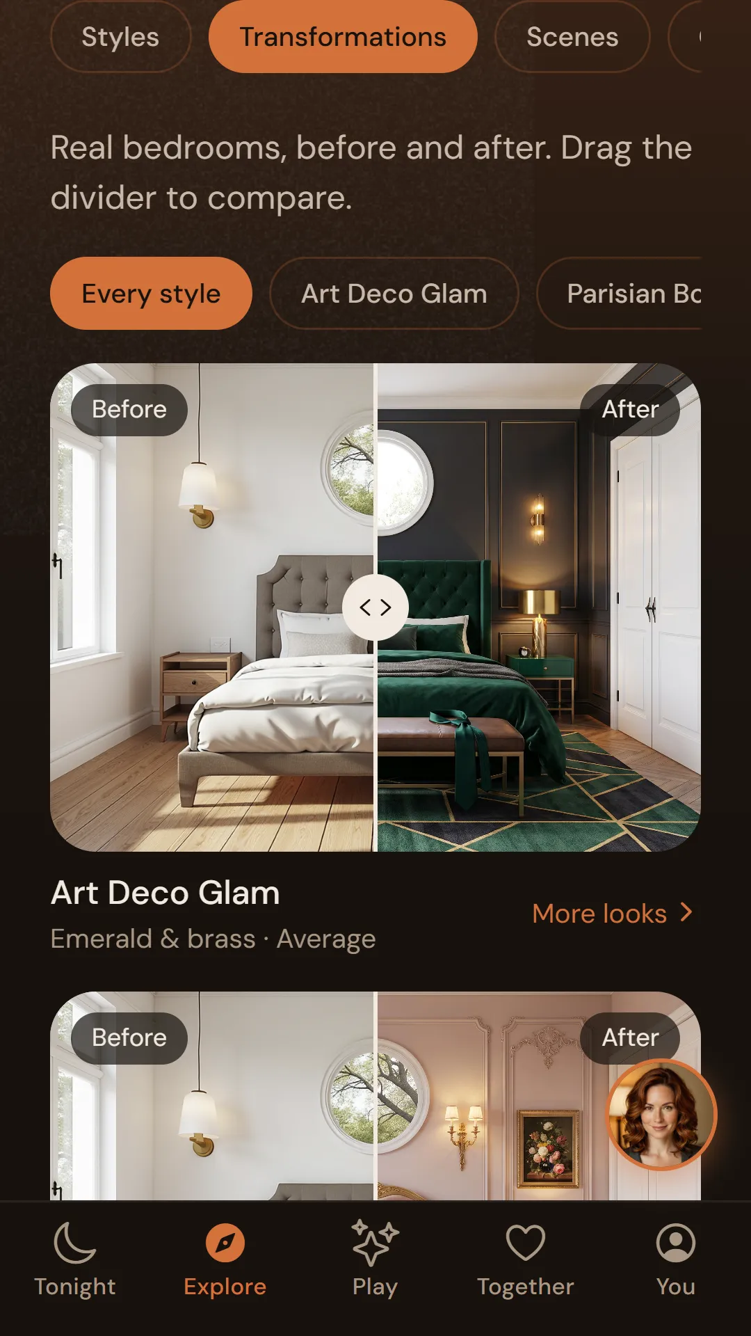 Before and after transformations of ordinary bedrooms