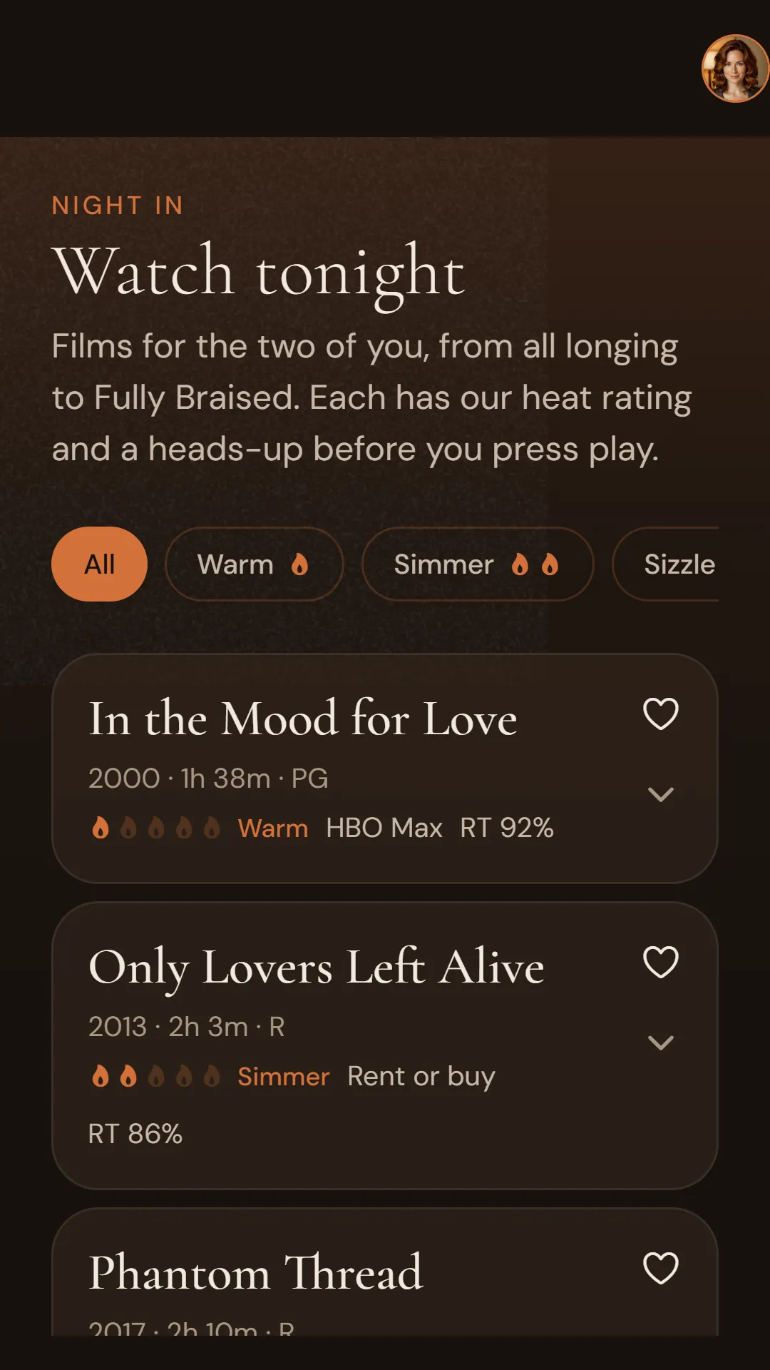 Watch tonight, a list of films for a night in with heat ratings