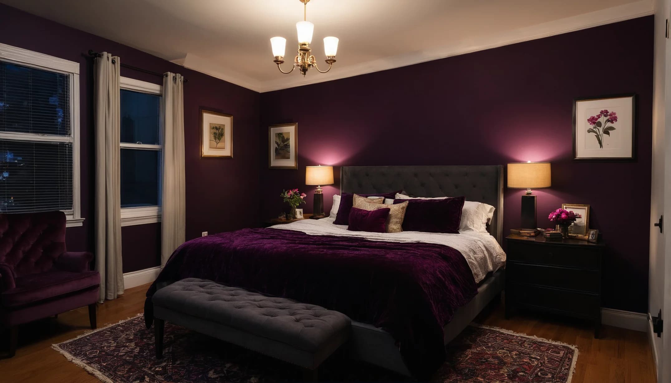 Gothic Romance, Aubergine velvet & chandelier