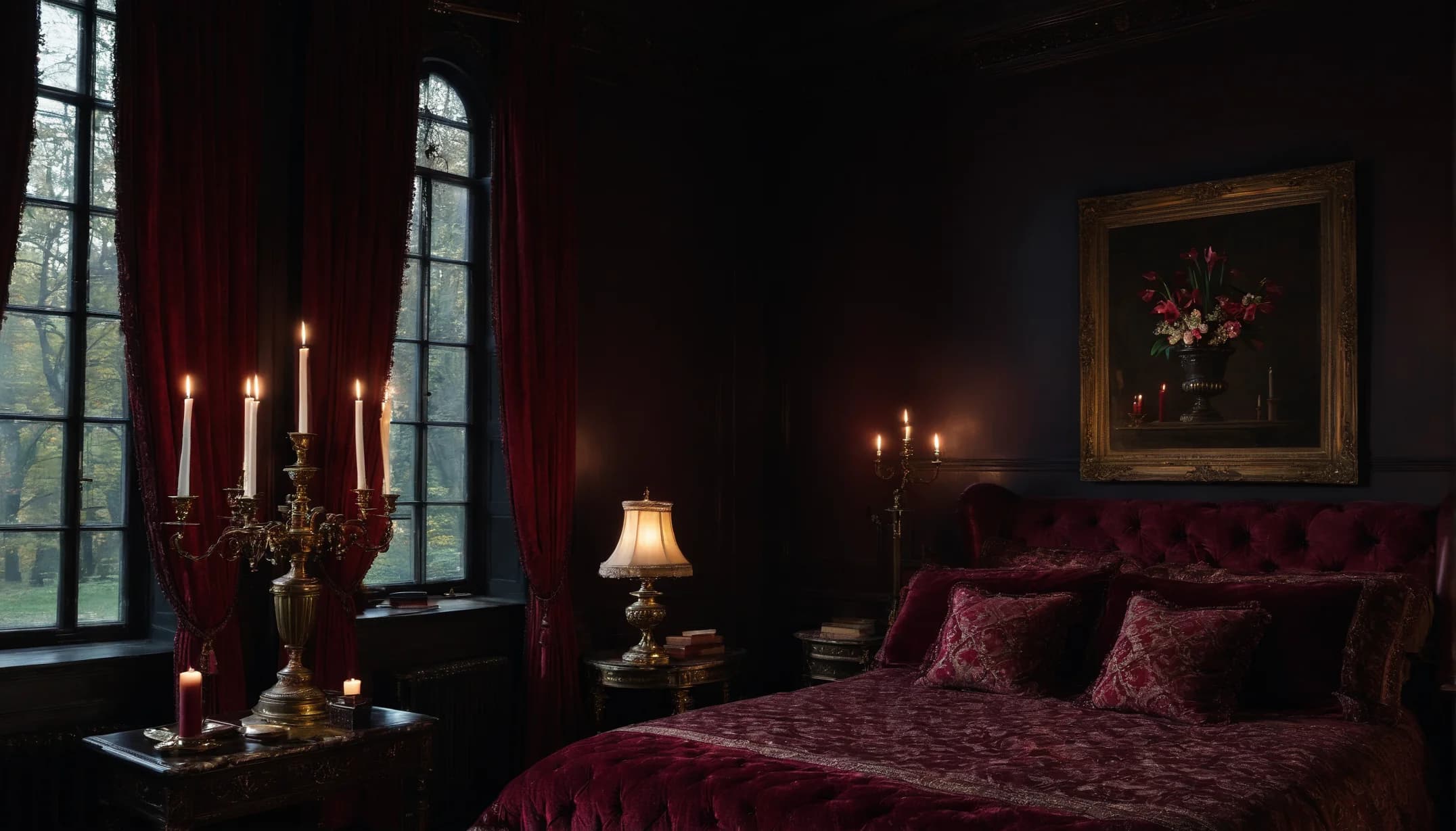 Gothic Romance, Crimson velvet & candelabra