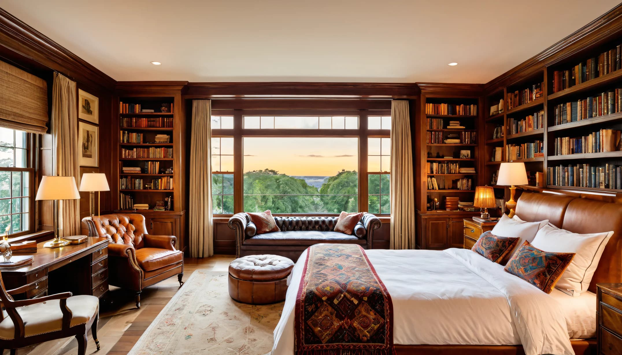 A The Study bedroom with library and sunset window