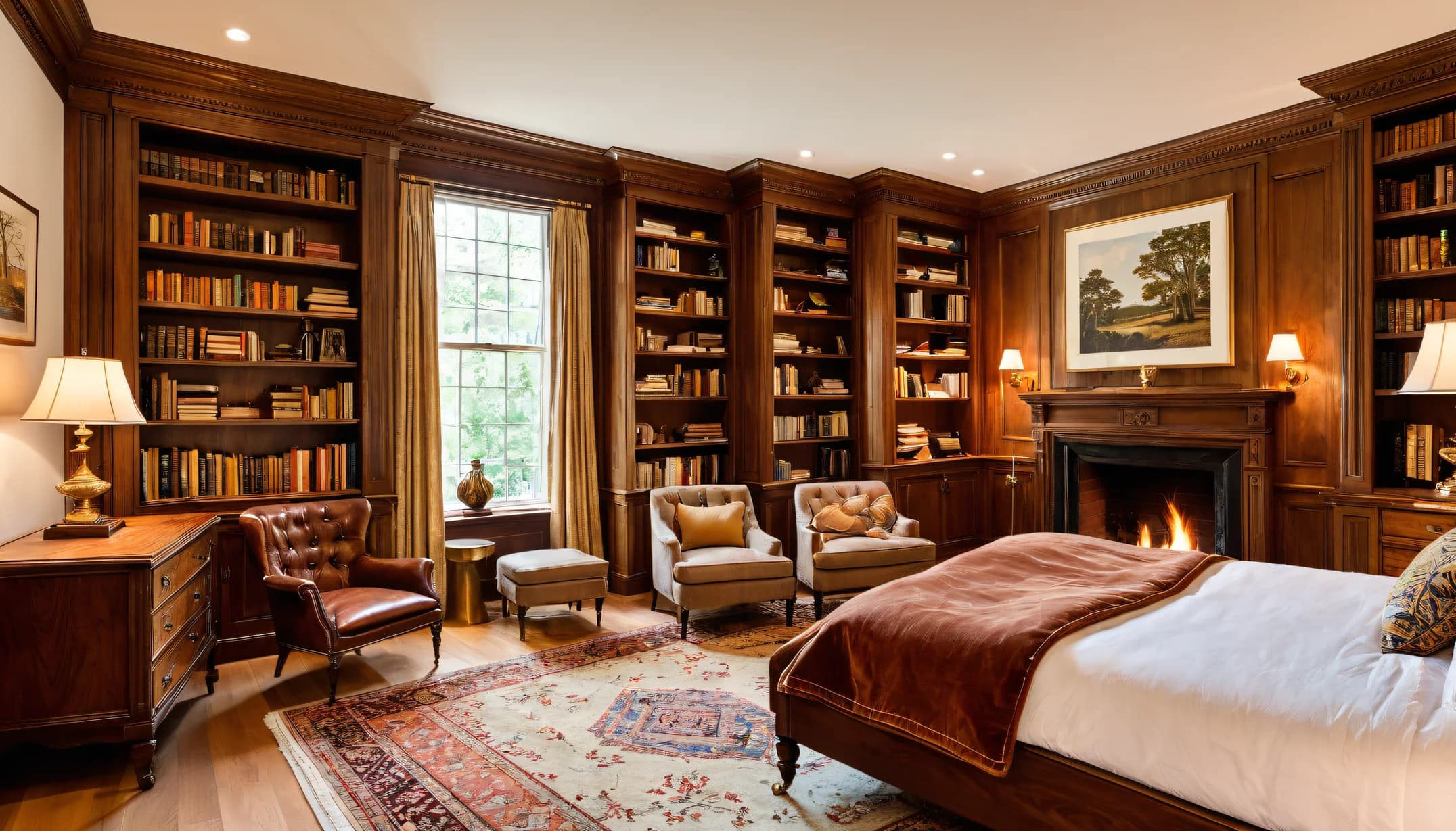 A The Study bedroom with fireside library