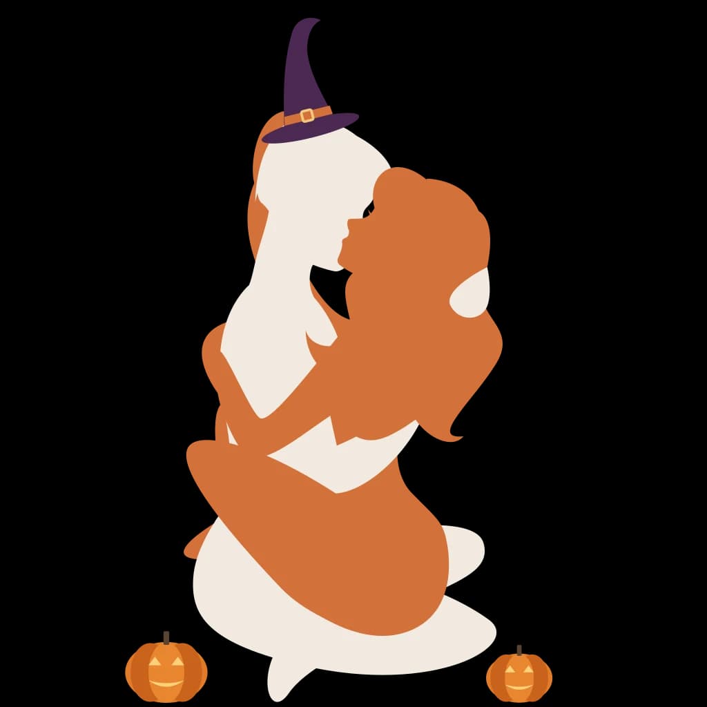 Lotus, with a witch's hat and jack-o'-lanterns