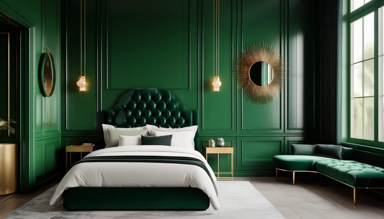 A Art Deco Glam bedroom at night