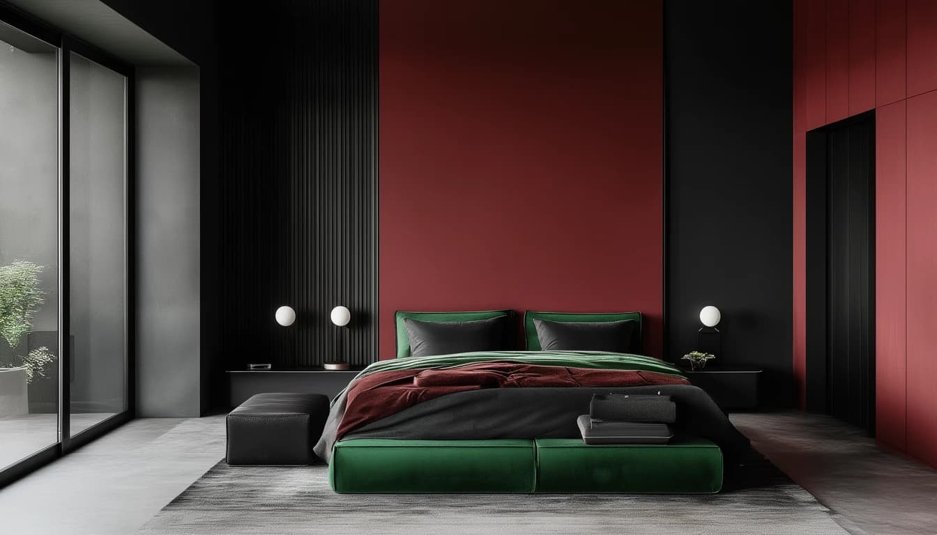 A Modern Noir bedroom at night